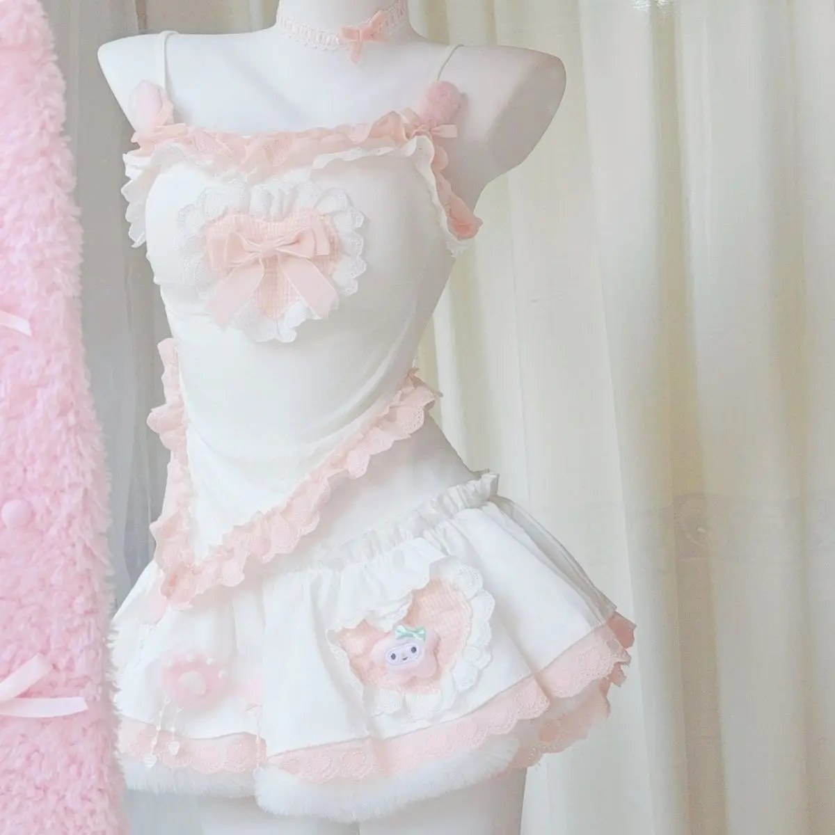Canotta irregolare con fiocco staccabile + minigonna a vita sottile Set da due pezzi per ragazza dolce Abiti Y2k Primavera Nuovi set di gonne originali