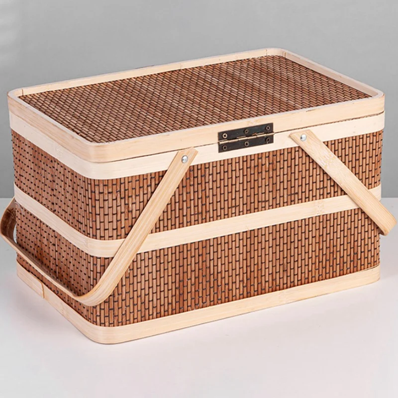 Woven Baskets Bamboo Portable Picnic Fruits Natural Holder Lid Bread Zongzi Organizer Durable Easy Install Easy To Use