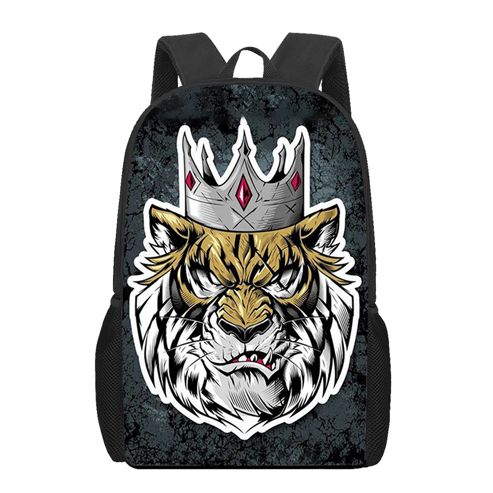 Animal Tigre Coroa Impressão Mochilas Escolares, Mochila de Crianças Casual, Mochila de Adolescentes, Meninas e Meninos Bolsas Estudantis