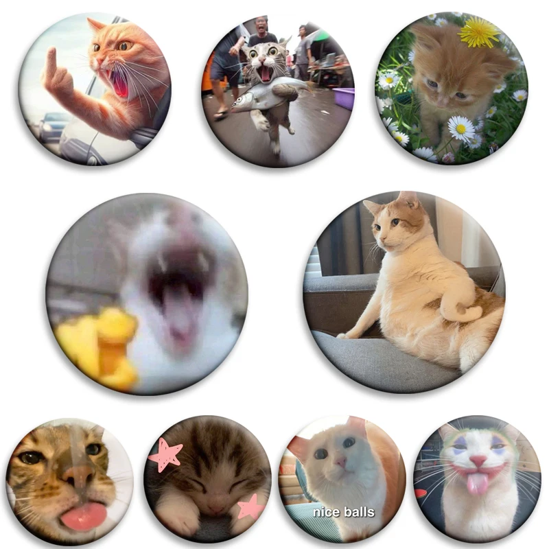 Meme de gato, Pin de botón suave divertido, dibujos animados, lindo gato triste, Memes, broche creativo, insignia de hojalata para bolso, accesorios de joyería, regalo