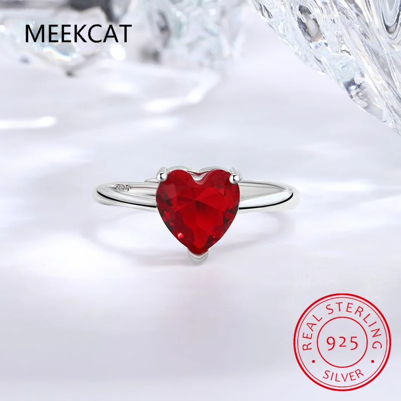 

Heart Cut Natural Red Garnet Created Ruby 925 Sterling Silver Ring For Women Fashion Statement Gemstone Jewelry Choker de Prata