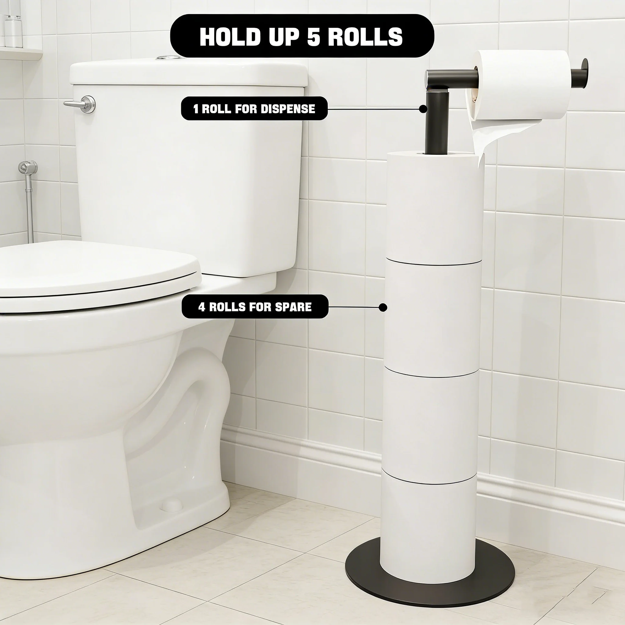 

Stainless Steel Upright Tissue Holder – Heavy-Duty, Tool-Free Installation, Fits Multiple Rolls, Space-Saving Design for Compact Bathrooms, Homes, Offices, Cafes & Hotels