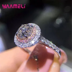 Classic Luxury Real Solid 925 Sterling Silver Cubic Zirconia Ring For Women Wedding Engagement Finger Accessories Jewelry Anel