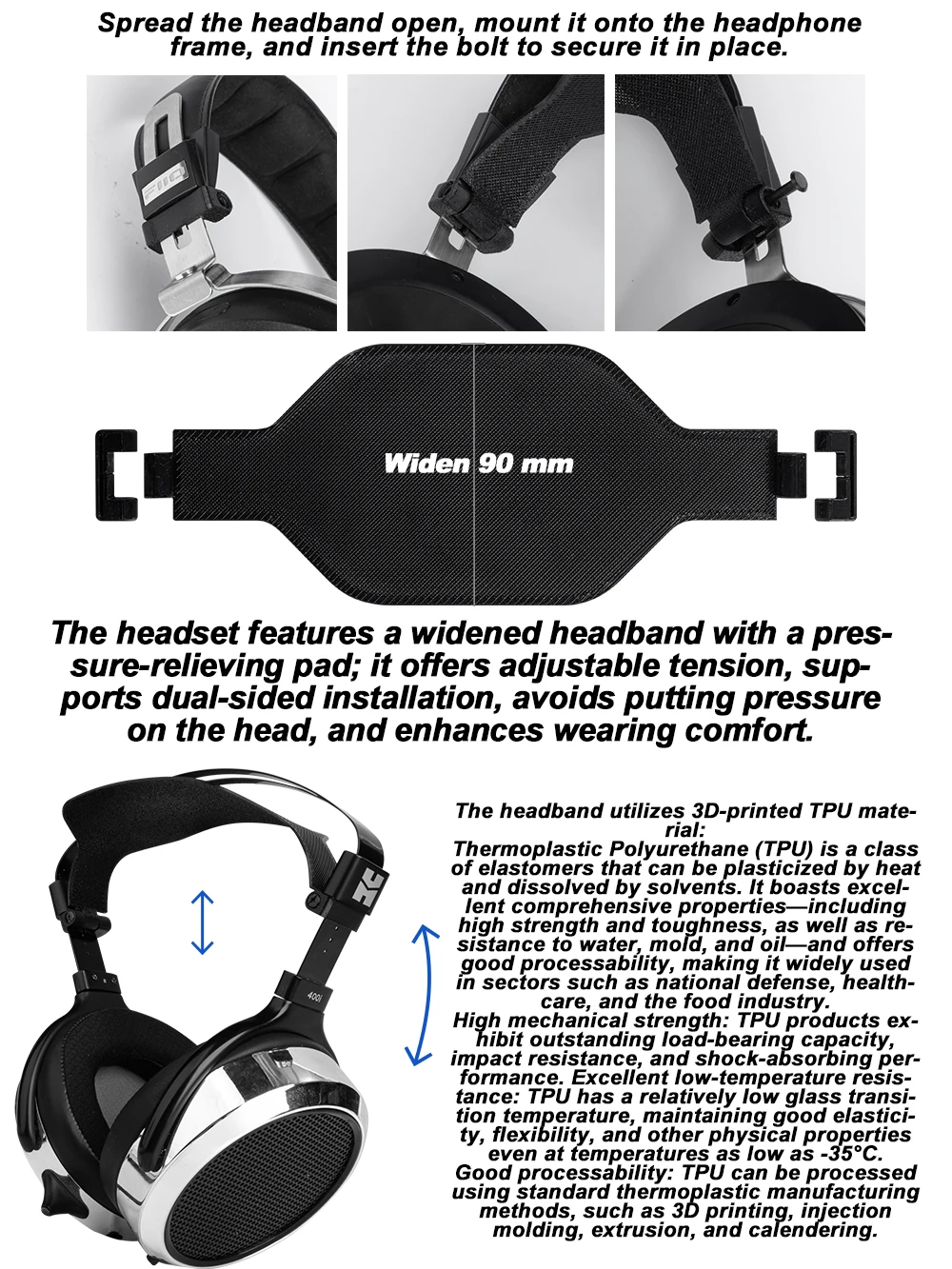 Widened Headband Pressure-Relief Pressure Relief For HIFIMAN Arya / HE400i S HE-R10P HE1000 Shangri-La TPU Breathable Elastic He