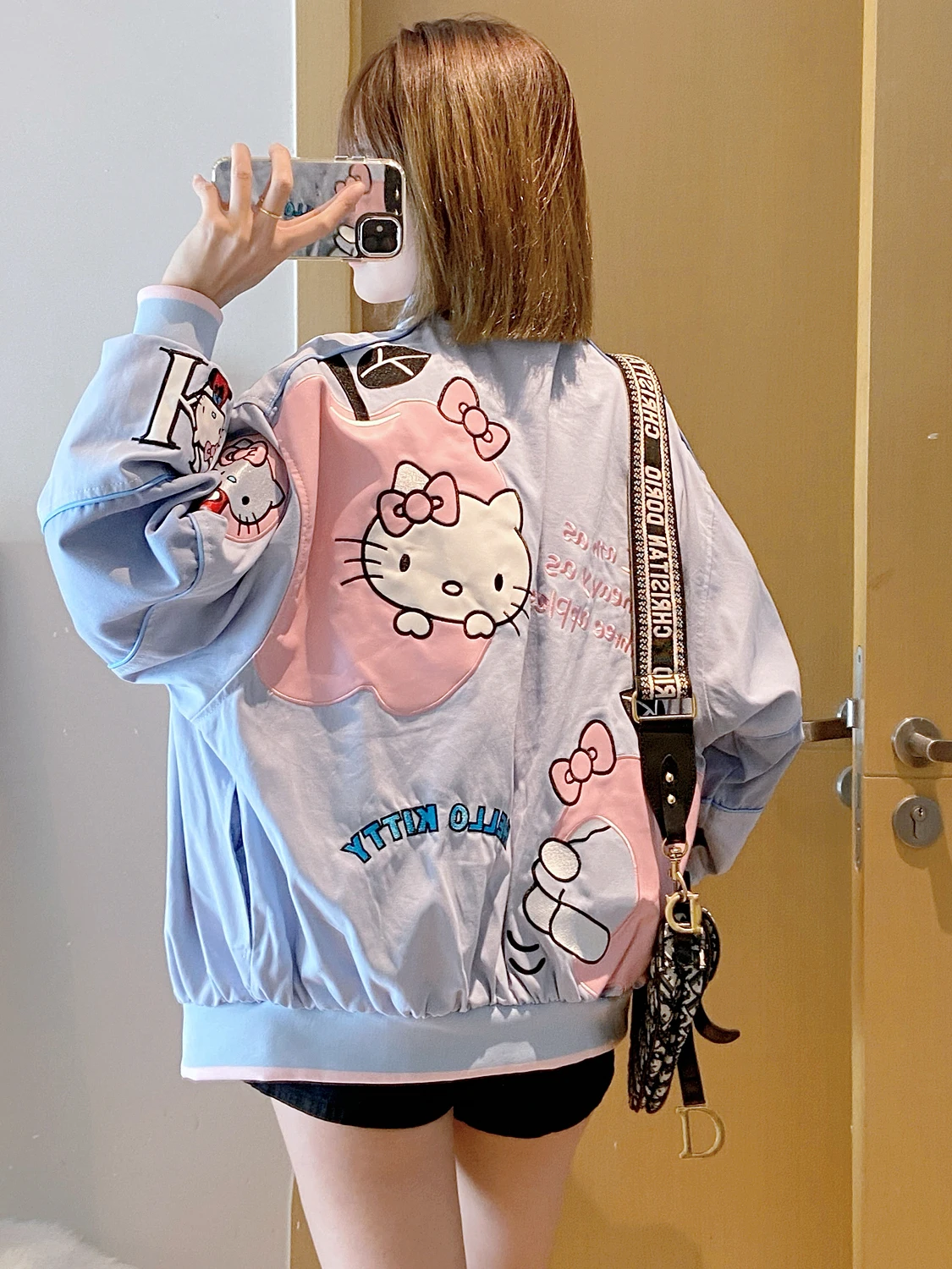 

Spring Autumn Baseball Jaet Women's Loose American Sle Fce Lined Cotton Outerwear Embroidered Spring Coat