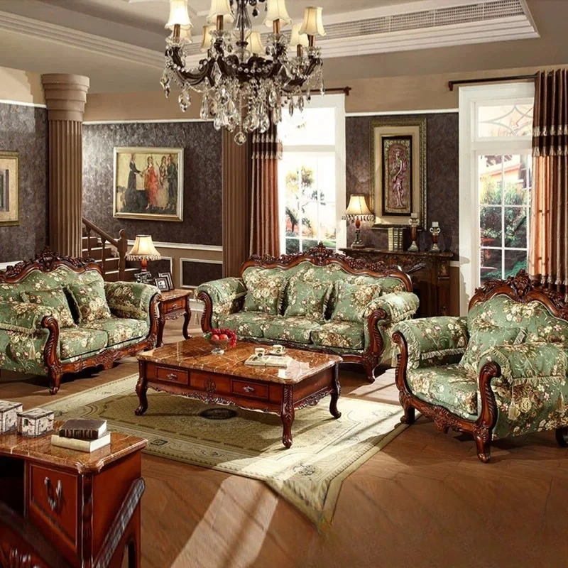 HYS European fabric sofa solid wood high-end luxury furniture large apartment American living room villa removable and washable