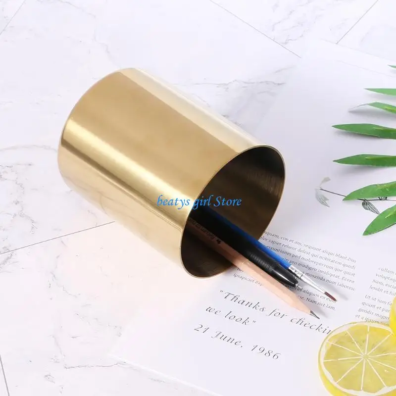 C7AB Golden Pen Pencil Pot Holder Container Home Desk Stationery Decor