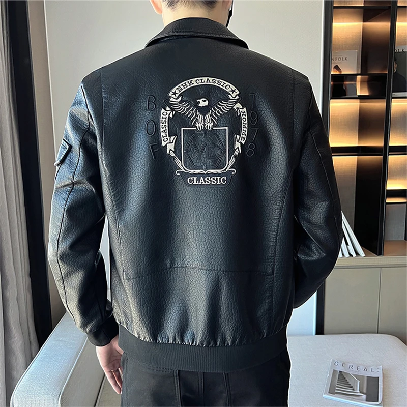 High Quality Leather Jacket Men Spring Autumn New Black Jackets Motorcycle Lmitation Leather Large Size Loose Coat Man