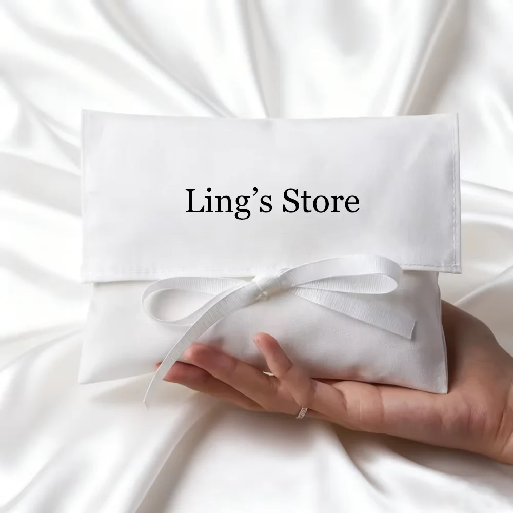 

100 шт. белых хлопковых мешочков с логотипом на заказ, с полукруглой формой и лентой из репсовой ткани, для упаковки колец, подарков на свадьбу, день рождения, органайзер для ювелирных изделий