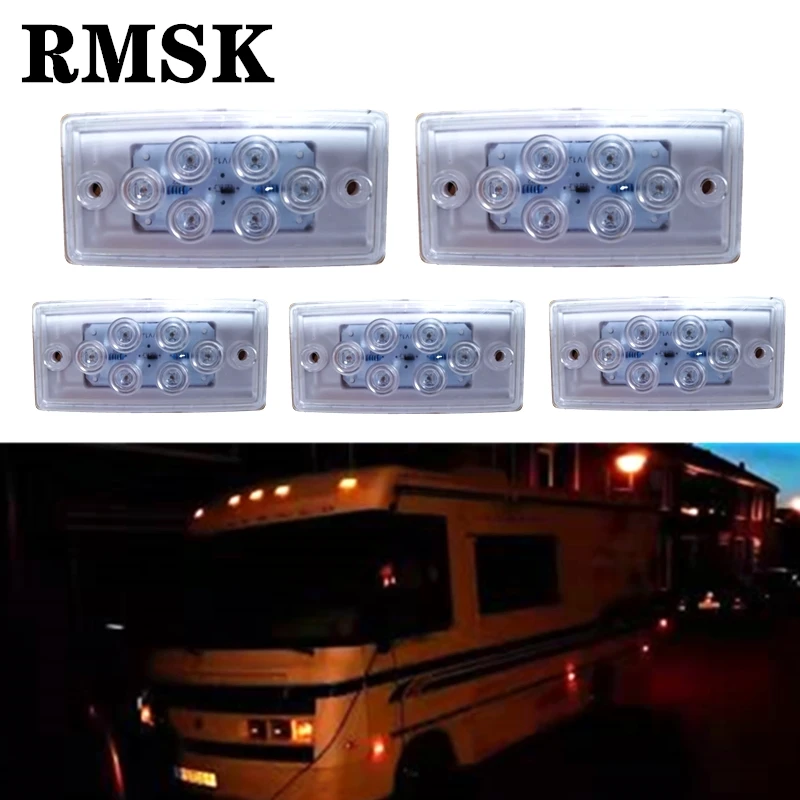 5pcs LED Cab Roof Freightliner Top lights clearance marker running lights 6led Car side lights For Freightliner Truck Lights