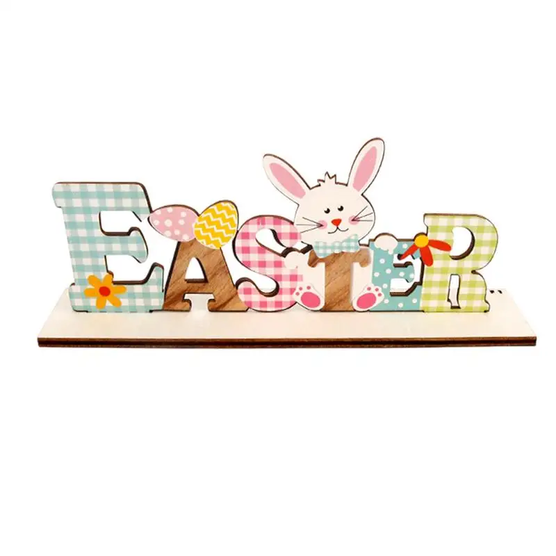 Easter Decoration Sign Blocks Colorful Easter Tabletop Decor Wooden Spring Bunnies Tabletop Sign Funny Indoor Home Decoration