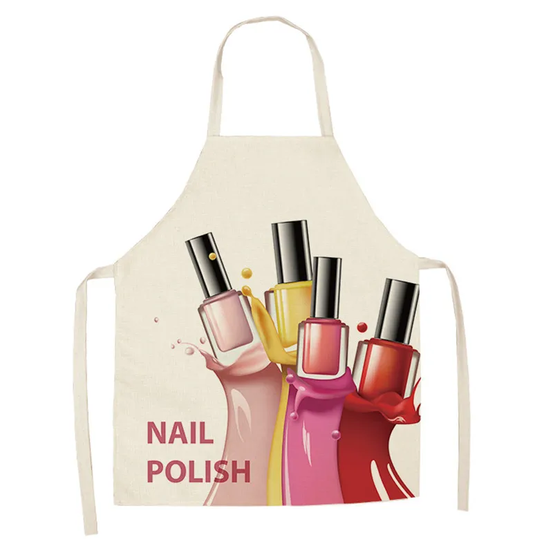 Nail Polish Themed Printed Apron Unisex Dinner Bib Kitchen Cooking Baking Apron Cleaning Accessories