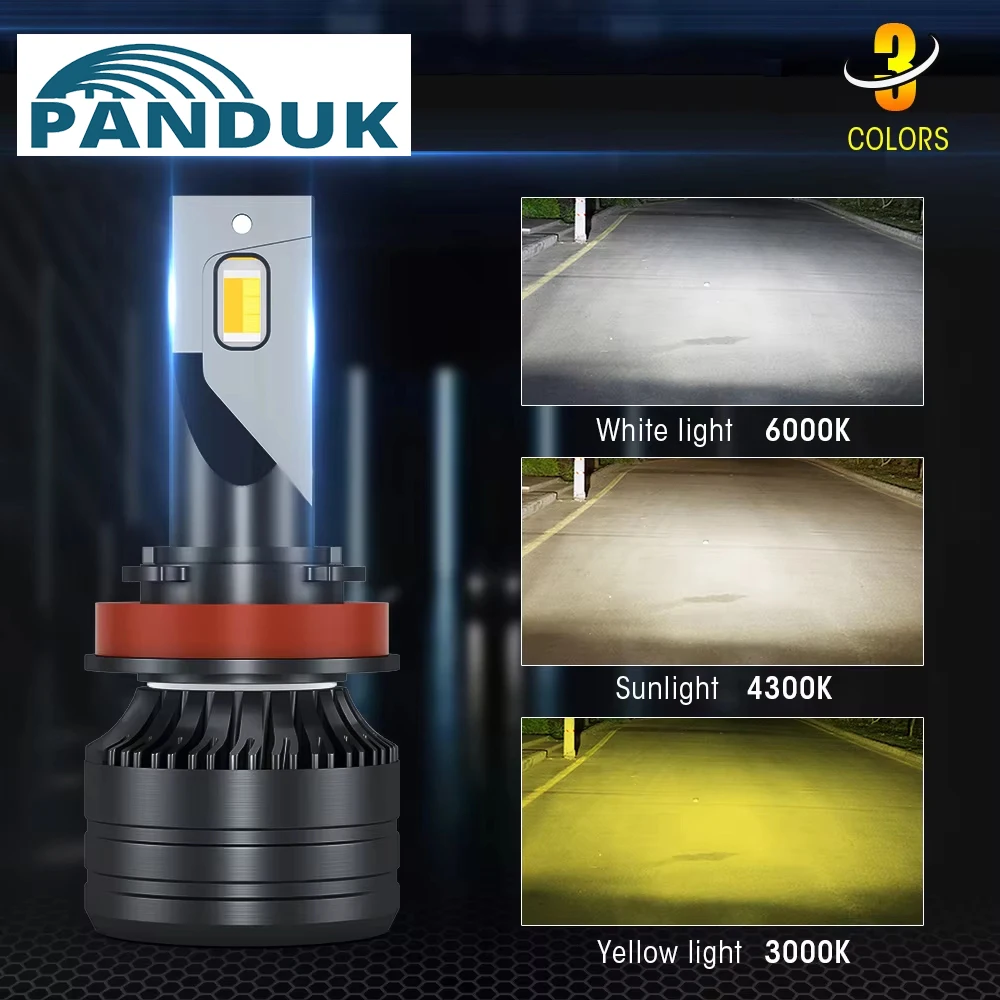 

PANDUK Автомобильная фара трехцветная H7 двухцветная H4 Led H11 22000LM H8 9005 HB3 9006 H3 Светодиодная лампа 6000K 3000K 4300K Противотуманная фара 12 В