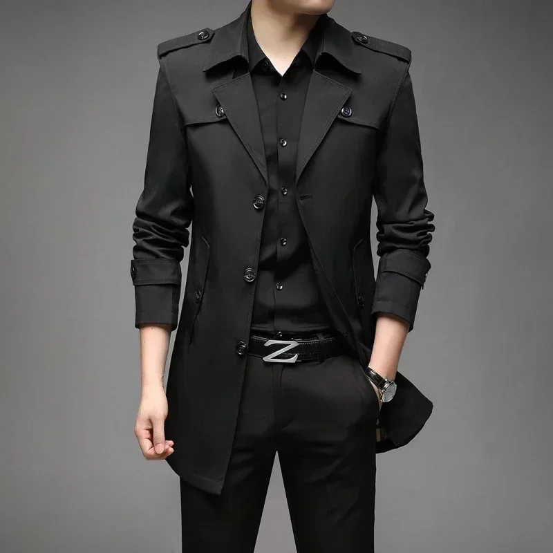 Outono masculino longo trench moda estilo britânico trench coats masculino casual outerwear punk jaquetas blusão roupas de marca