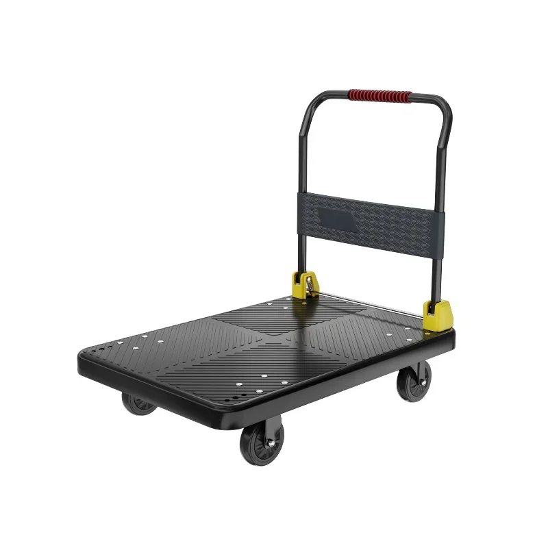 Portable 90*60cm  Load Capacity 500kg Black Plastic Platform heavy duty Hand Trucks Trolley Carts for Warehouse