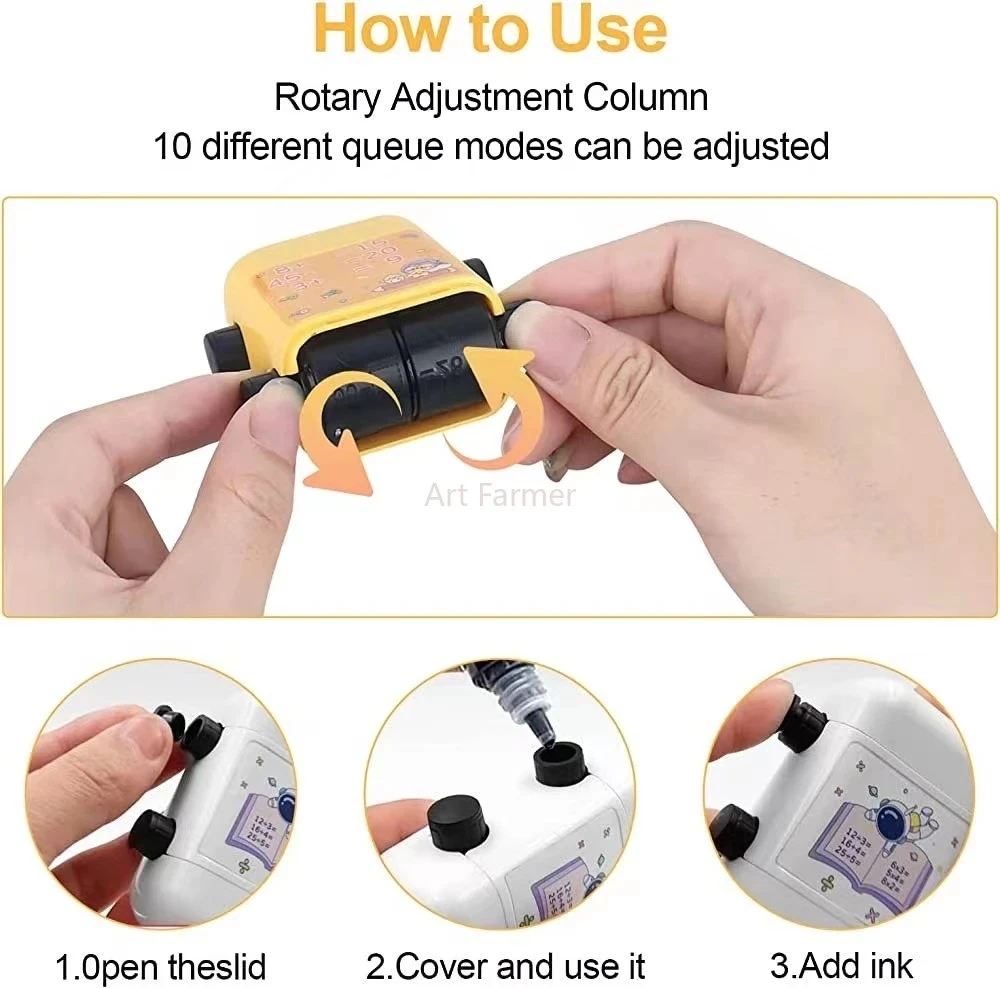 Math 2 in 1 Addition Subtraction and Multiplication Division Math Stamp Roll for Kids Double-Head Digital Teaching Stamp Roller