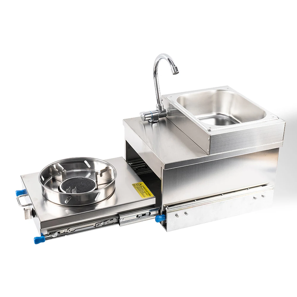 Boat Caravan Campervan Motorhome RV Stainless Steel Pull Out Gas Stove Burner Cooker With Intergrated Sink And Faucet