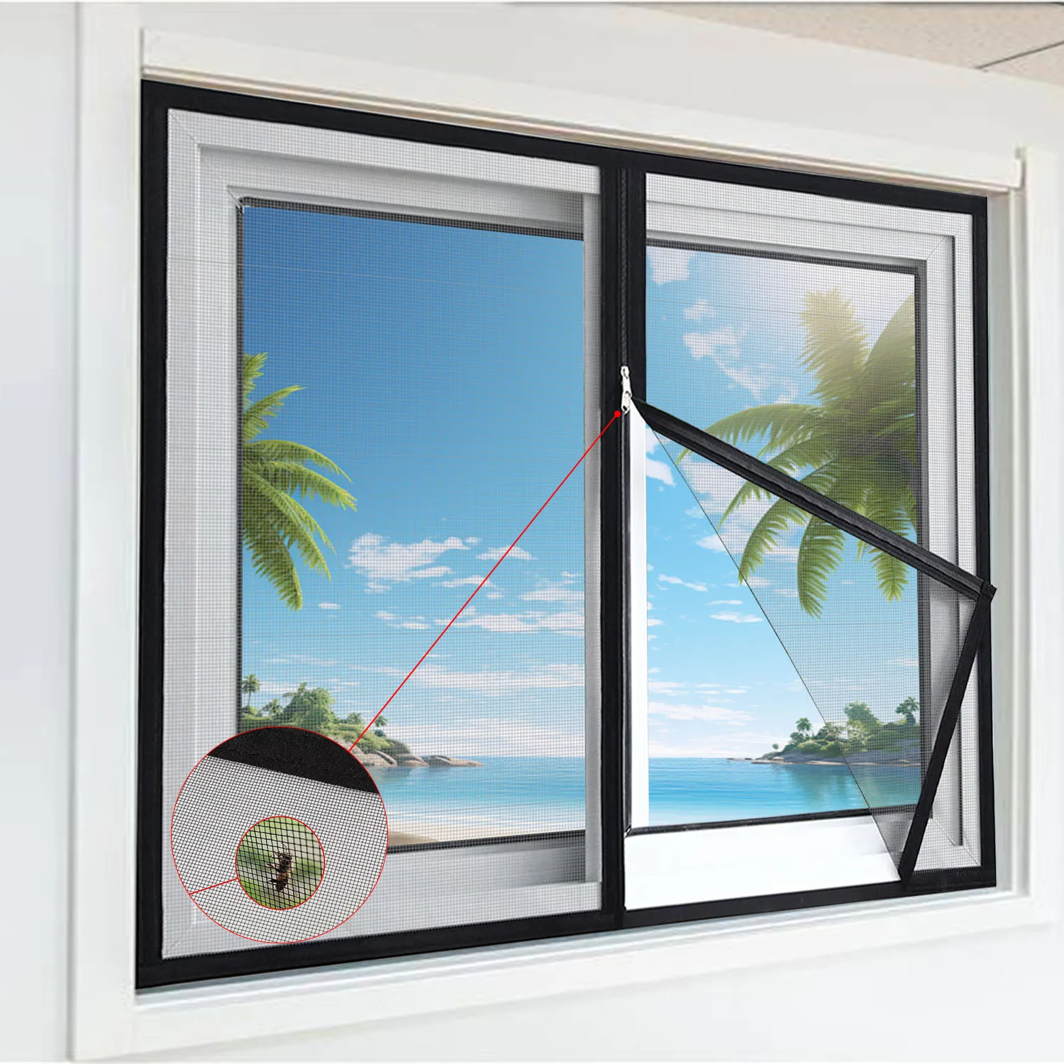 Zipper Style Mosquitoscreen Window Non Perforated Household Invisible Mosquito Net Self-Adhesive Window Accessory Multiple Sizes