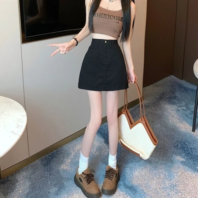 

Женская джинсовая мини-юбка с высокой талией, летняя новинка, А-силуэт, облегающий крой, короткая юбка в студенческом стиле ​