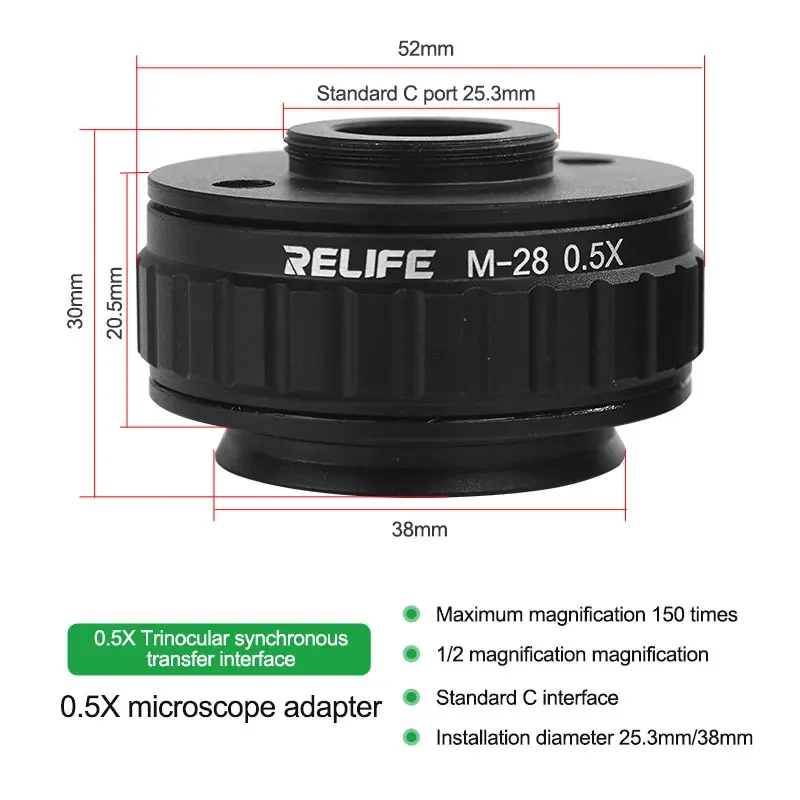 RELIFE 0.5X 0.35X Adapter Lens Focus Verstelbare Camera Installatie C Mount Adapter Voor Nieuw Type Trinoculaire Stereo Microscoop