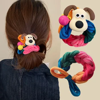 Koreanische Nette Hund Elastische Haarbänder Kawaii Cartoon Regenbogen Haar Seil Krawatten Haarbänder Headwear Mädchen Kinder Haar Zubehör