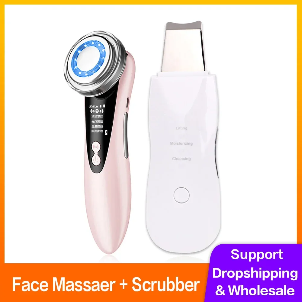 Electric Facial Massager Radio Mesotherapy Skin Scrubber Pore Cleaner LED Facial Massager Cavitation Peeling Facial Lifting Tool