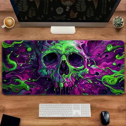 Alfombrilla de ratón para juegos con calavera verde y morada, alfombrilla grande para ratón XXL, alfombrilla antideslizante para teclado, escritorio para ordenador portátil, juego, oficina, escritura en casa