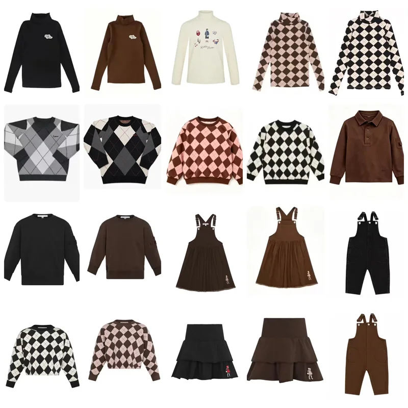 PRE-SALE(ship in Nov.) 2026 LP Autumn Girls Dress Kids Shirts and Skirts Sets Boys Turtleneck Sweatshirts Set Baby Boys Overalls