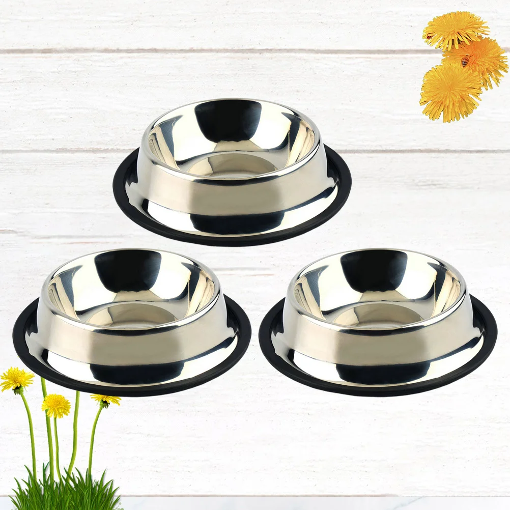

3Pcs Stainless Steel Pet Feeder Heavy Duty Non-Tip Dog Cat Bowl Safe Eco-Friendly Thickened Design for Home Kitchen Smooth