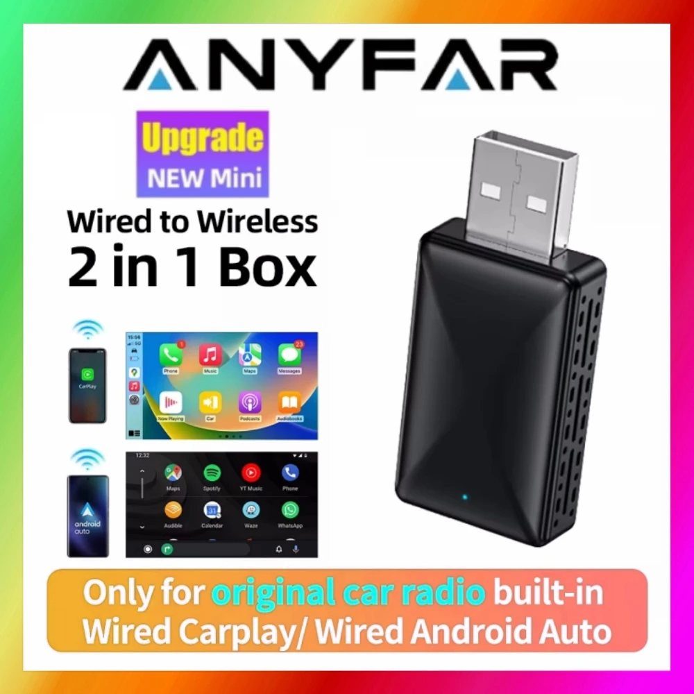 New Mini wired to wireless CarPlay & Android Auto 2in1 adapter is suitable for 99% of original cars with wired carplay/auto