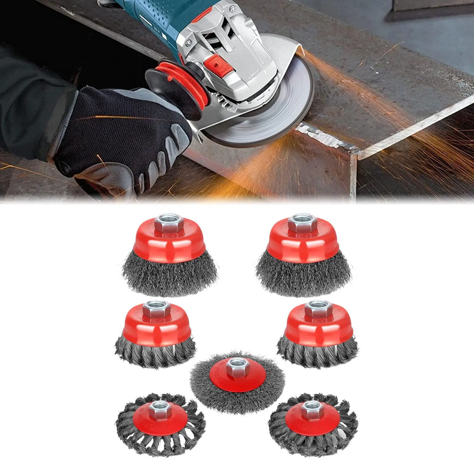 

7 Pieces Angle Grinder Wire Wheel Brush Cup Set Easily Install Carbon Steel Multifunctional Sturdy Accessory with Threaded Arbor