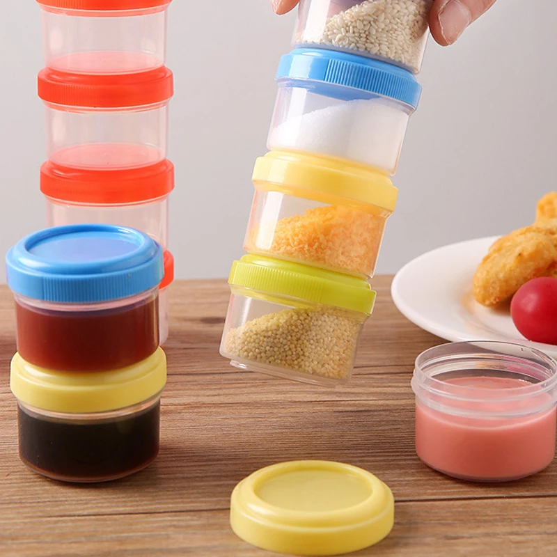 Botella de plástico de 4 piezas para Salsas, Mini caja de condimentos para ensaladas, contenedores portátiles para exteriores, tarro de especias para barbacoa, herramienta de cocina