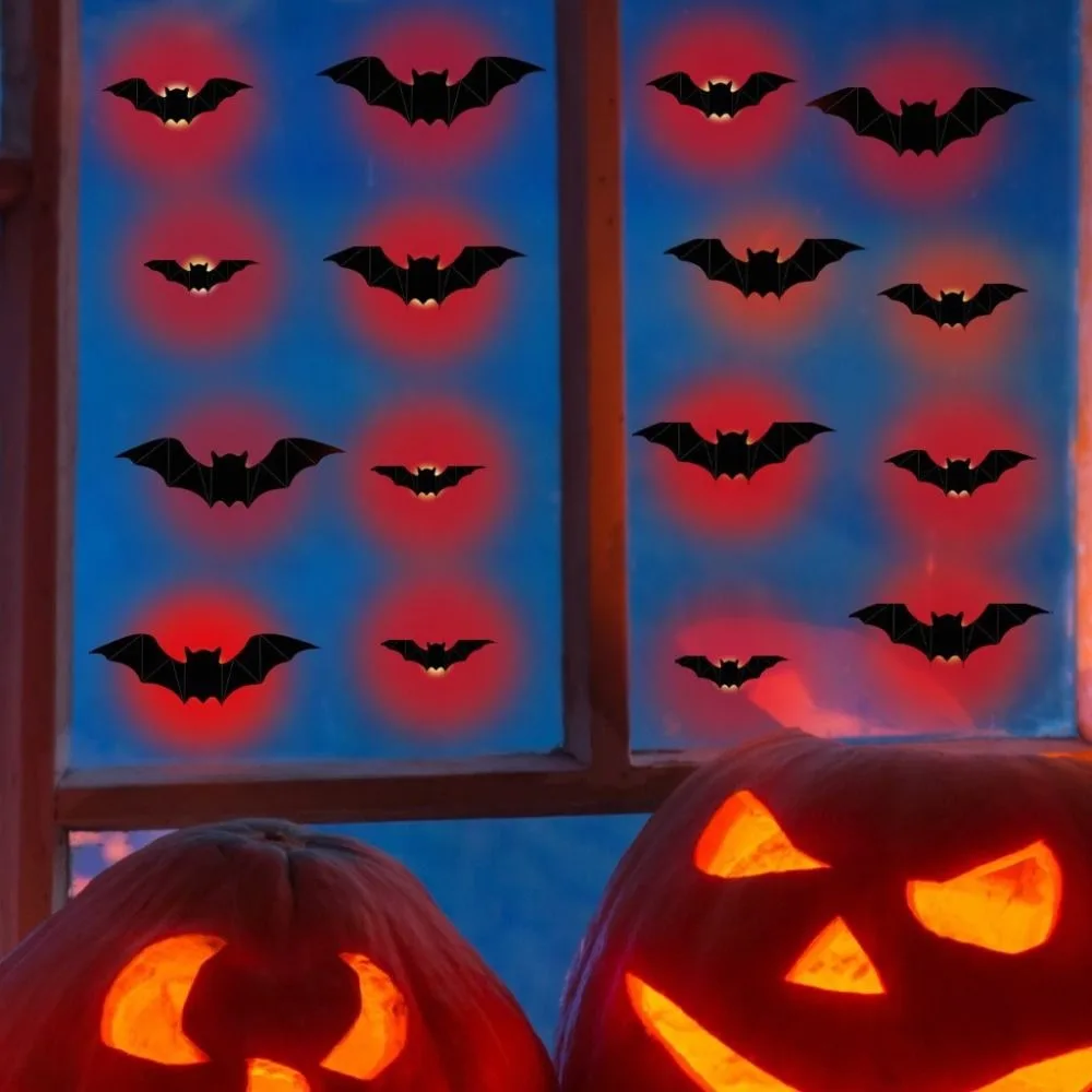 16pcs 3D Luminous Bat Wall Sticker Stereoscopic PET Material Glowing Wall Sticker Reusable Self-Adhesive Halloween Wall Decal