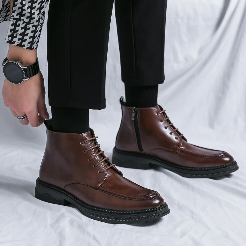 British Style Man Fashion Trends Boots New Arrival Casual Leather Boots Senior Ankle Boots Comfy High Top Male Stree Shoes Botas