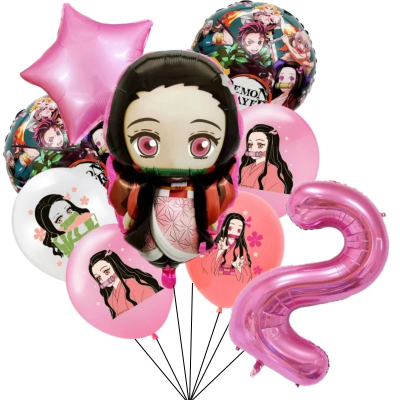 Kit Demon Slayer Latex Balloons Kamado Tanjirou Nezuko Figure 32'' Foil Balloon Decoration Party Supplies Kids Birthday Gift Toy