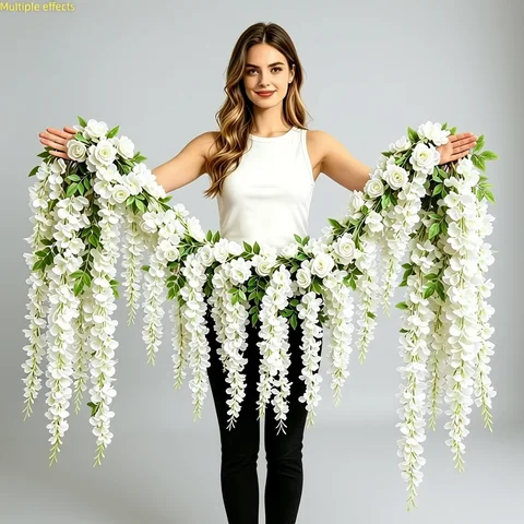 22PC White Rose Vine Wall Hangings and Easy-to-hang White Orchid Flowers Sets Suitable for Various Settings for Homes Wedding