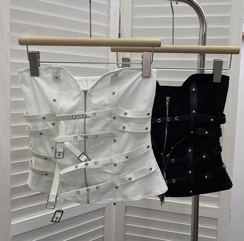 

Готический кардиган из искусственной кожи с пряжкой на молнии, тонкий жилет без рукавов, без бретелек, женский топ