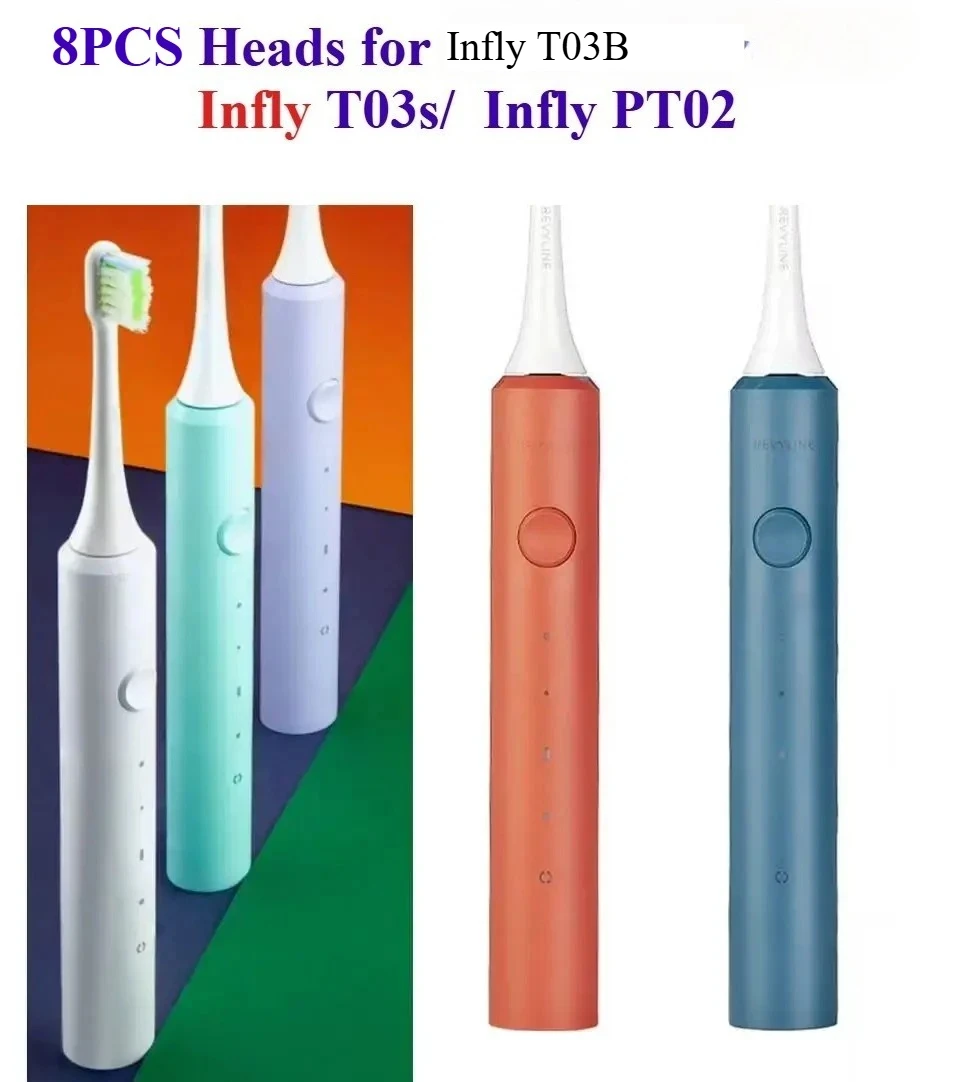 

Сменные насадки для электрических зубных щеток Infly T03s/InFly PT02/Infly T03B, 8 шт., с щетиной