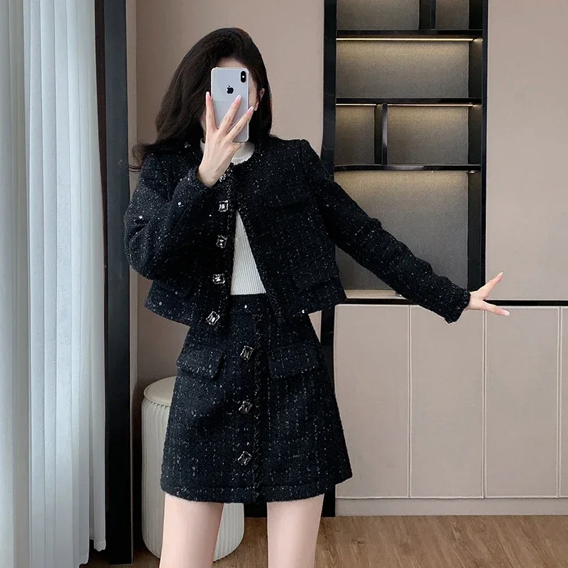 UNXX in Stock: 2024 Black Designer Niche Elegant Suit Sets Women's New Quality Jacket and Skirt Two-piece Set Female Office Lady