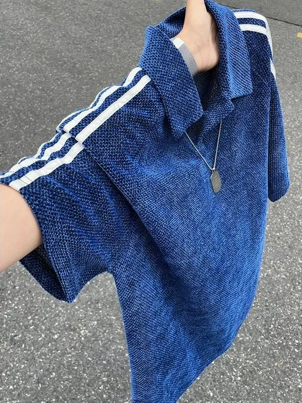 Klein Blue Dragon Scale Pattern  Shirt Short Sleeve Men's Summer Thin Breathable T-Shirt American Stripe Quick Dry Half S...