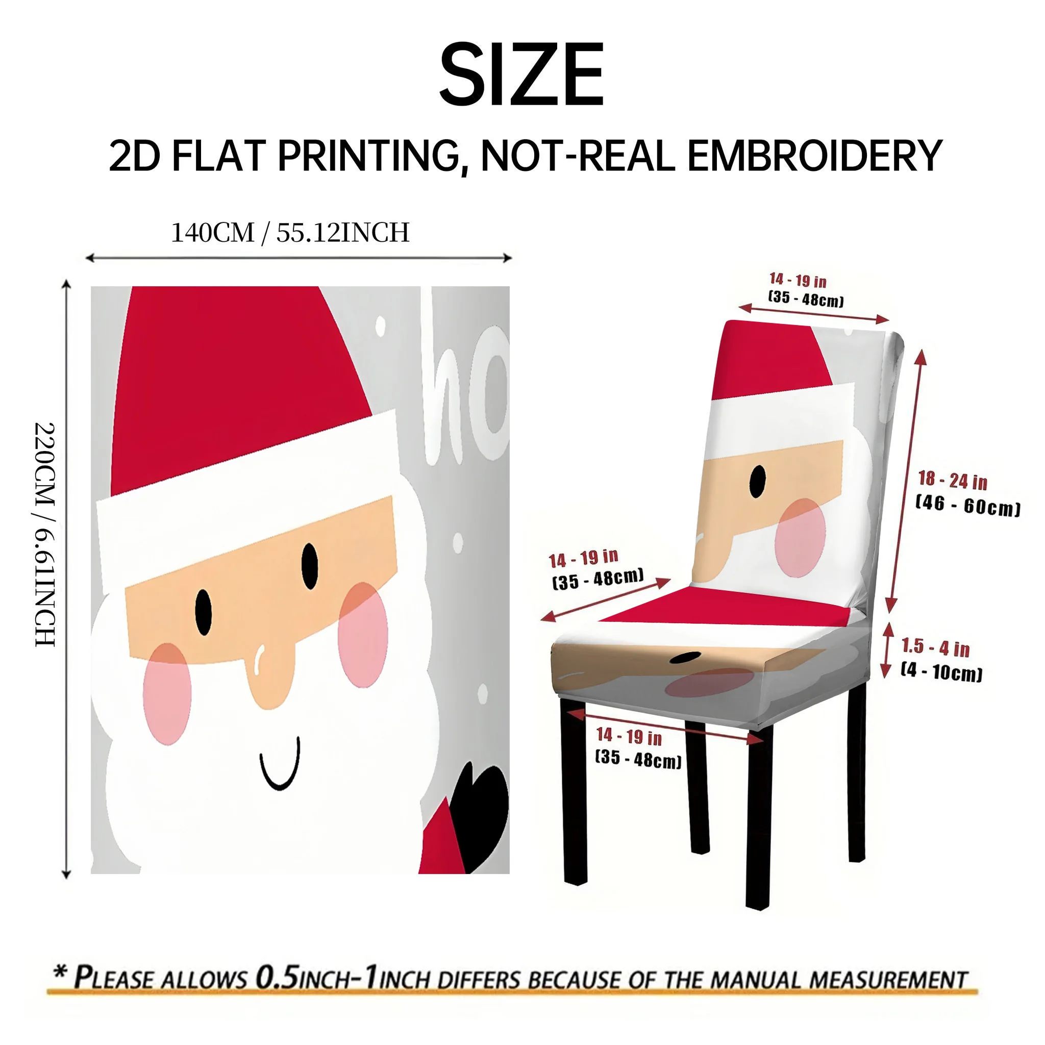 2/4/6 PCS Christmas Cartoon Santa Elastic Dining Chair Covers, Cute 2D Flat Printed Christmas Decoration Chair Covers
