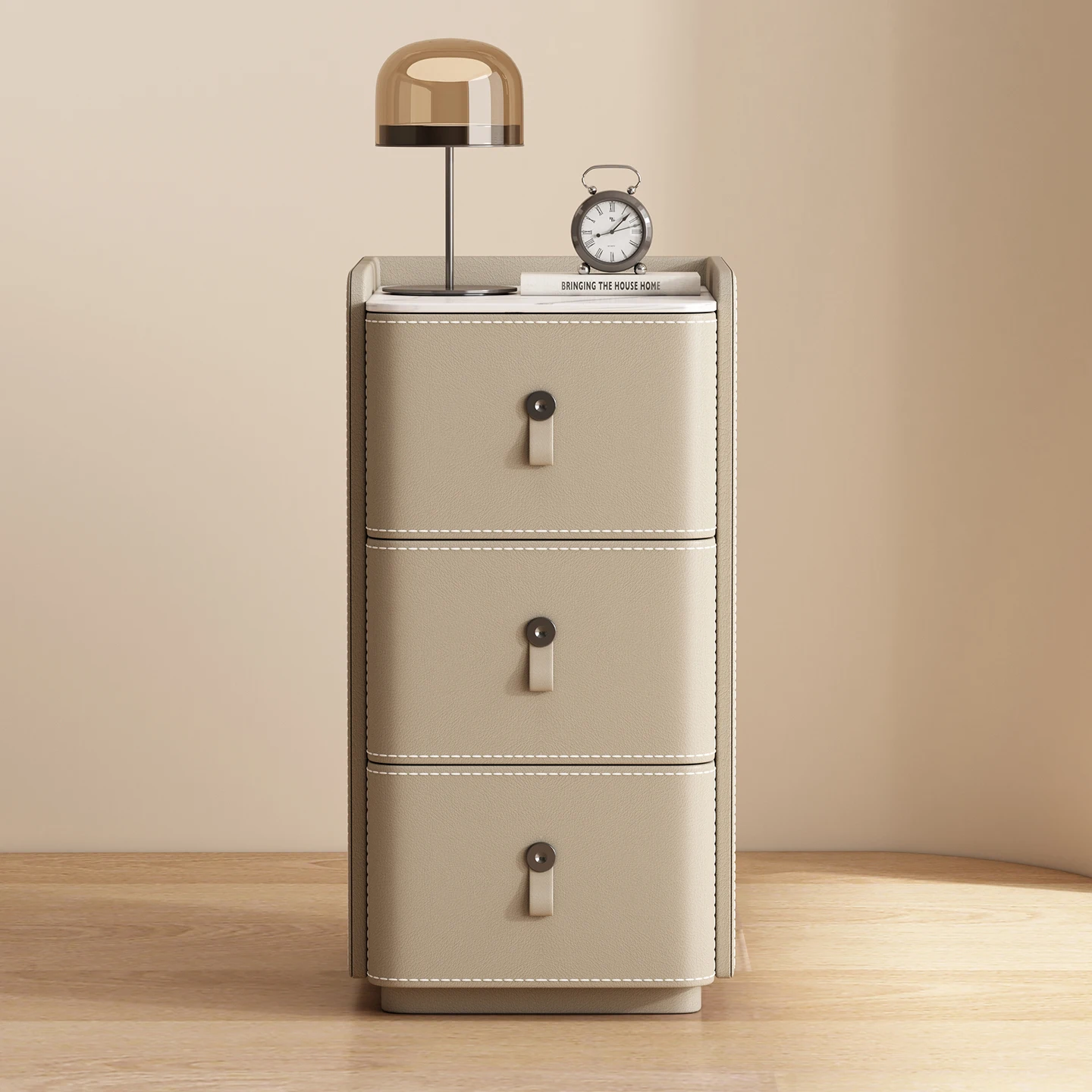 LTT Saddle Leather Light Luxury Mini Bedside Table Minimalist Modern Small Bedroom Three-Tier Locker