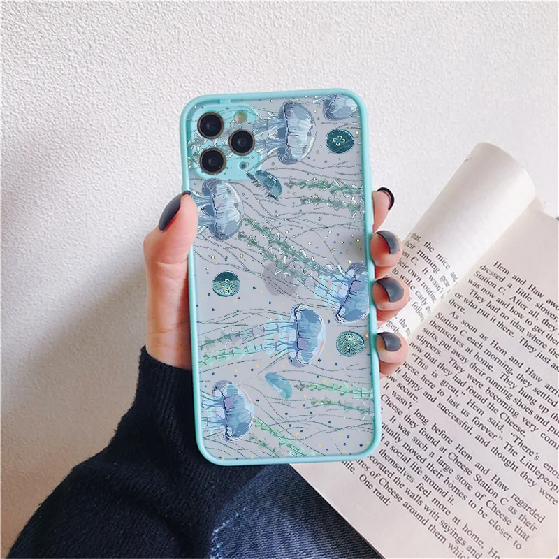 Cute Cartoon Jellyfishes Phone Case for iPhone 7 8 Plus SE2 X XR XS 12 13 mini 14 11 15 16 Pro Max Matte Shockproof back Cover