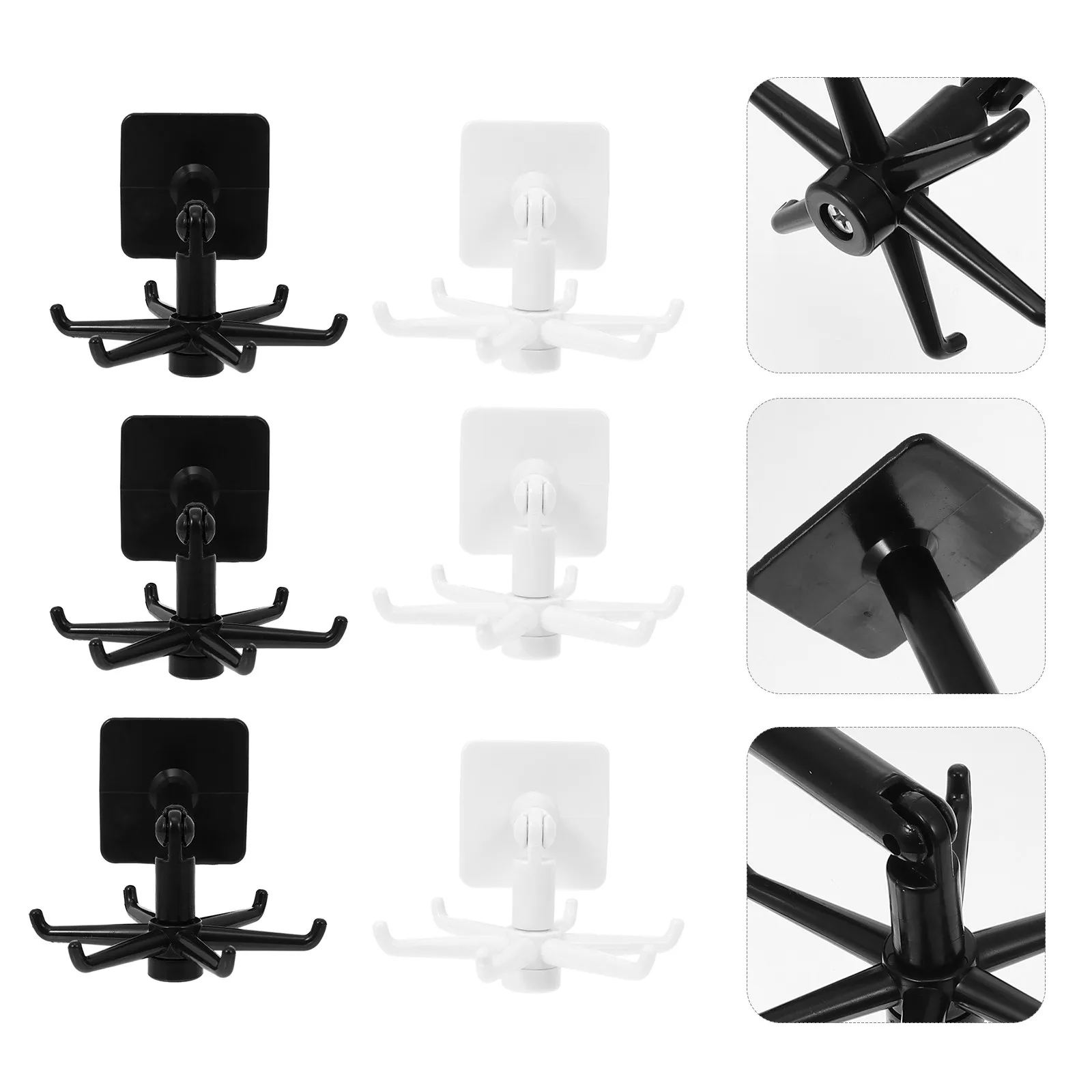 6Pcs Self Adhesive Rotating Wall Hooks Multi Hook Rack for Kitchen Bathroom Living Room No Drilling Storage Organizer Home Use