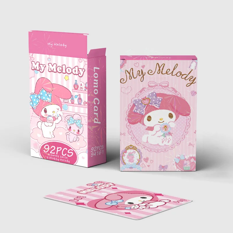 Sanrio My Melody marcapáginas Kawaii, tarjetas Lomo, pegatinas de My Melody, tarjetas fotográficas impresas HD, regalos de colección, alta calidad, juego de 92 piezas