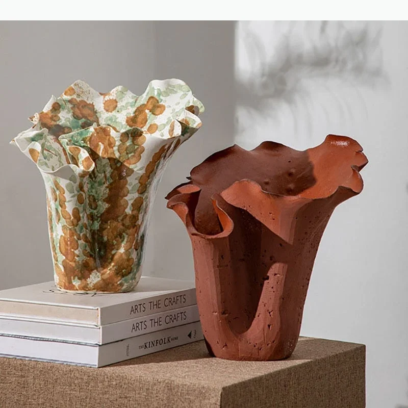 Cave Stone Texture Ceramic Vase Plant Pot Table Decoration Ornaments Flower Arrangement Floral Vases Room Aesthetic Decor