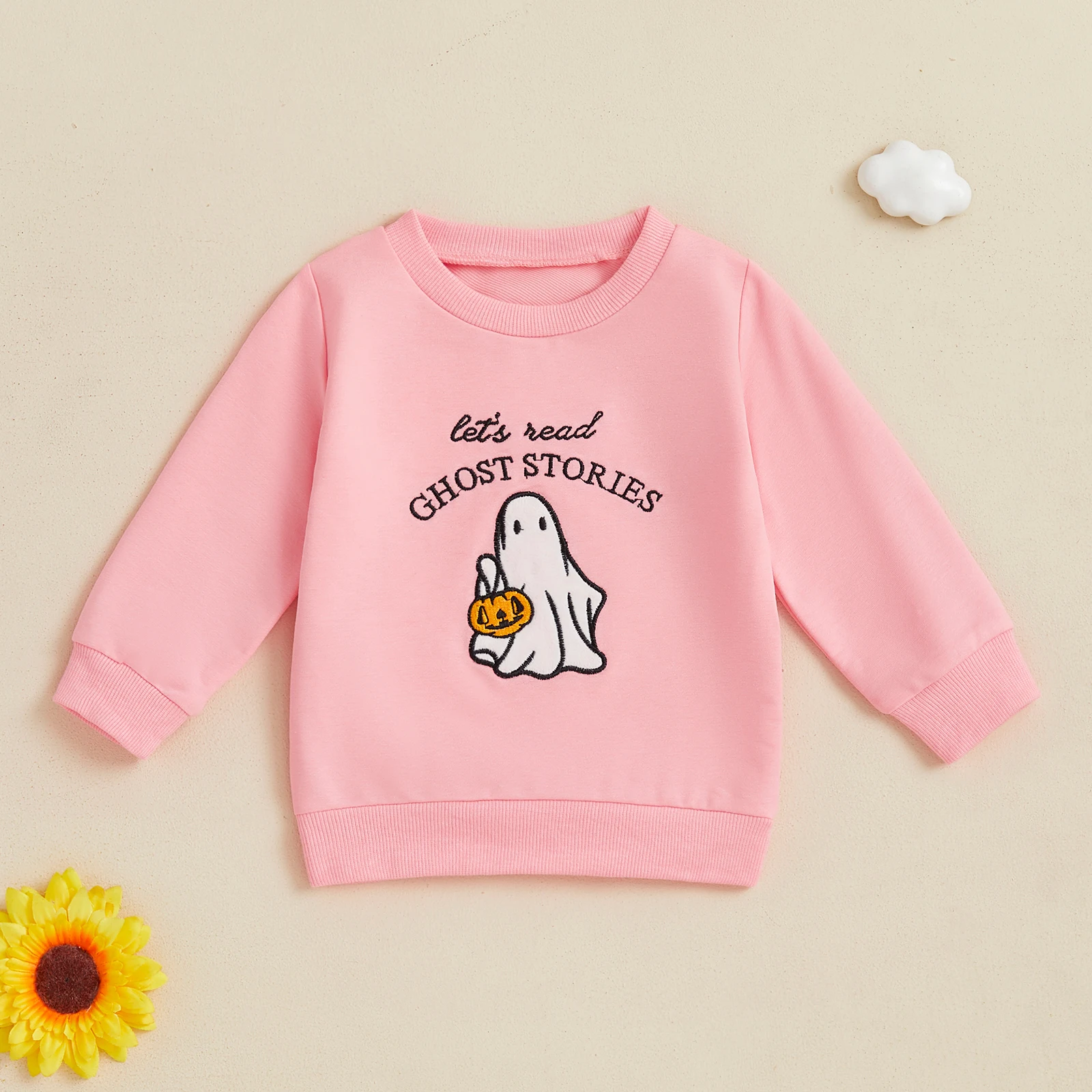 BeQeuewll Fall New Kids Girls Sweatshirts Casual Long Sleeve Embroidery Ghost Todler Infant Pullover Hoodie Halloween Clothes