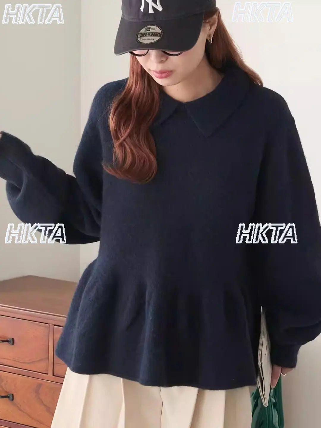 

Новый теплый универсальный вязаный свитер-пальто с воротником поло, длинными рукавами и оборками, свободного кроя, черный, для женщин, модель 2026 года