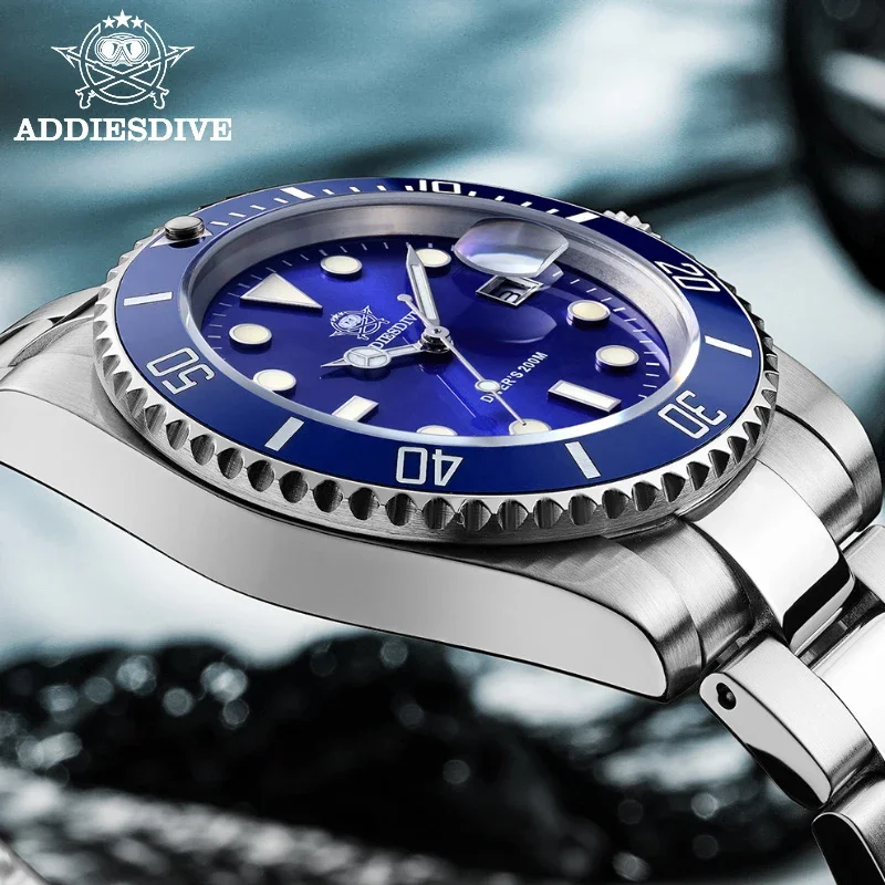 ADDIESDIVE Stainless Steel Mens Quartz Watch Ceramic Bezel Watches 200M Waterproof Outdoor Sports Super Luminous Dive Wristwatch