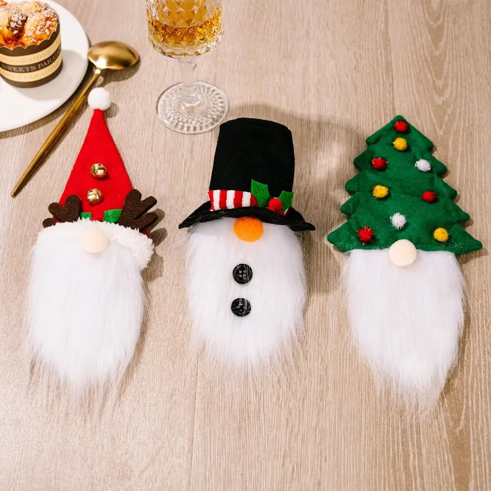 2pcs Cloth Christmas Tree Wine Bottle Covers Handmade Exquisite Christmas Antlers Hat Soft Colorful Wine Cap Venue Layout Props